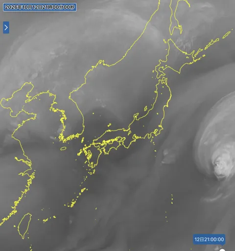 2026年10月12日21時の日本周辺の衛星水蒸気画像