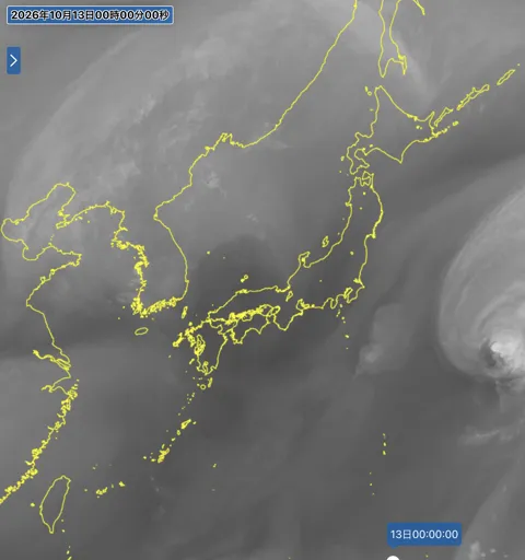 2026年10月12日24時の日本周辺の衛星水蒸気画像