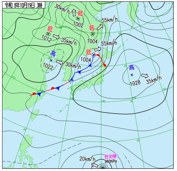 2026年10月19日3時の速報天気図