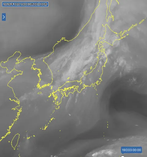 2026年10月19日3時の日本周辺の衛星水蒸気画像