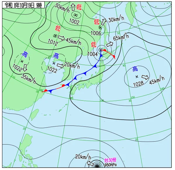 2026年10月19日9時の速報天気図