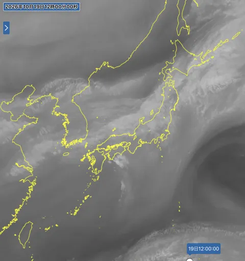2026年10月19日12時の日本周辺の衛星水蒸気画像