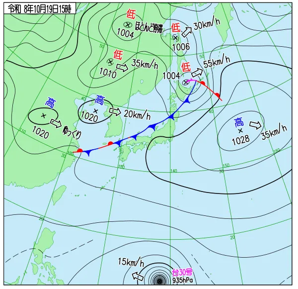 2026年10月19日15時の速報天気図