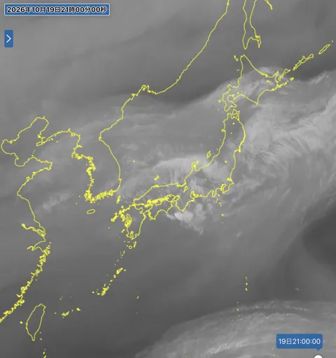 2026年10月19日21時の日本周辺の衛星水蒸気画像