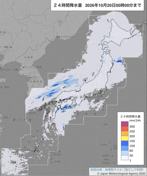 2026年10月19日の日本周辺の日解析雨量の図