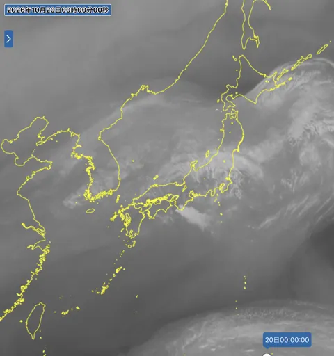2026年10月19日24時の日本周辺の衛星水蒸気画像