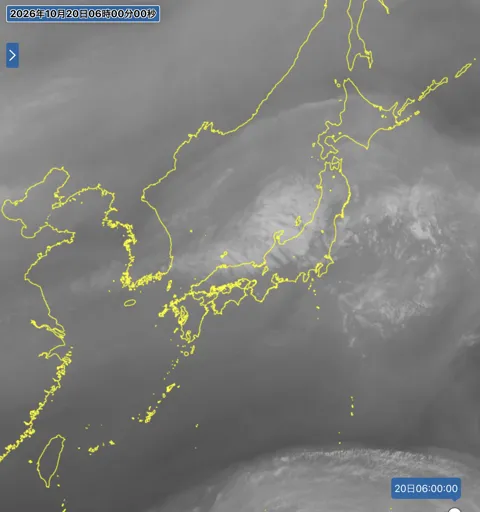 2026年10月20日6時の日本周辺の衛星水蒸気画像