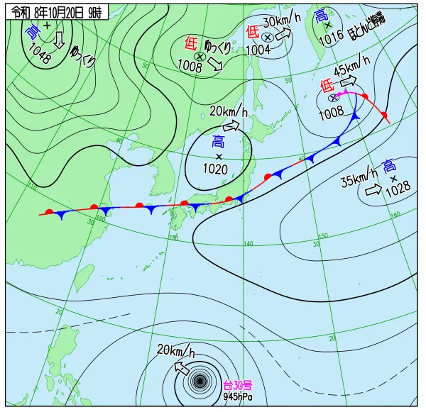 2026年10月20日9時の速報天気図