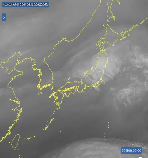 2026年10月20日9時の日本周辺の衛星水蒸気画像