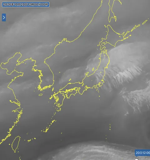 2026年10月20日12時の日本周辺の衛星水蒸気画像