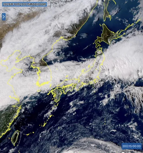 2026年10月20日15時の日本周辺の衛星可視画像