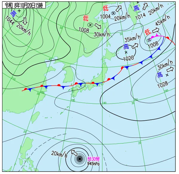 2026年10月20日15時の速報天気図