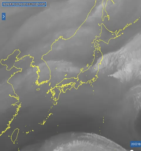 2026年10月20日18時の日本周辺の衛星水蒸気画像