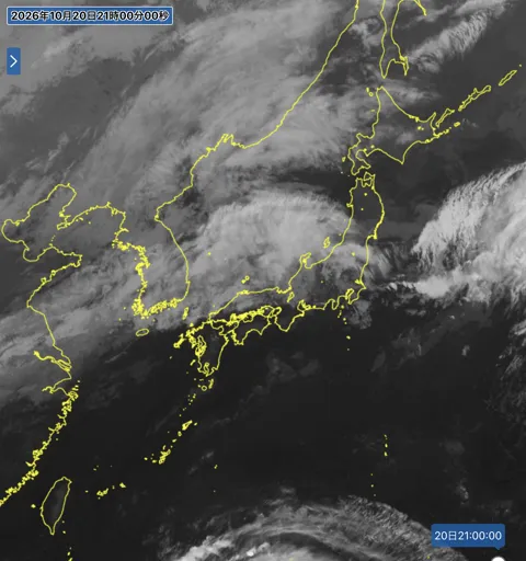 2026年10月20日21時の日本周辺の衛星赤外画像