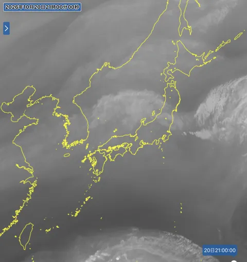 2026年10月20日21時の日本周辺の衛星水蒸気画像