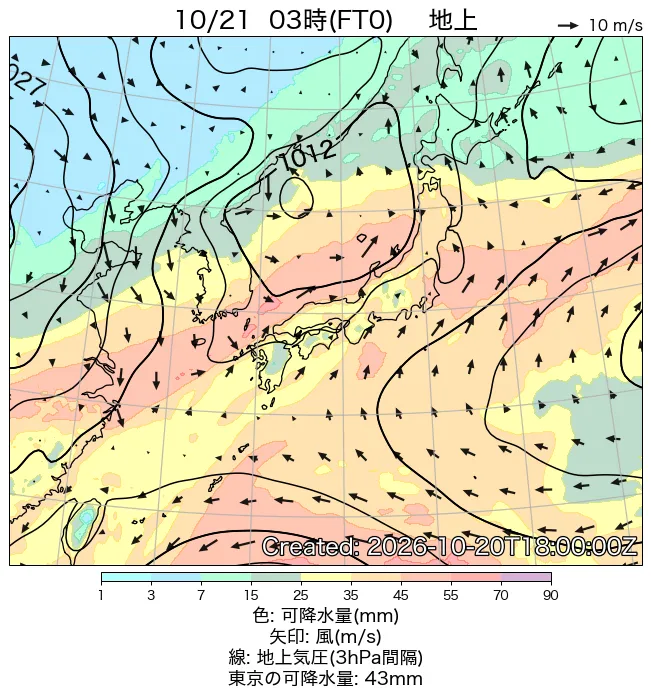 2026年10月21日の日本周辺の地上天気図（3時）