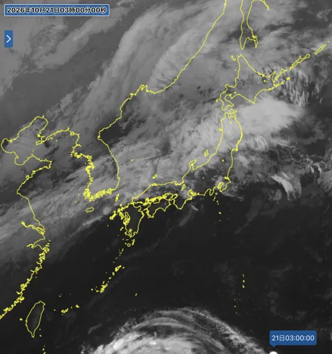 2026年10月21日3時の日本周辺の衛星赤外画像