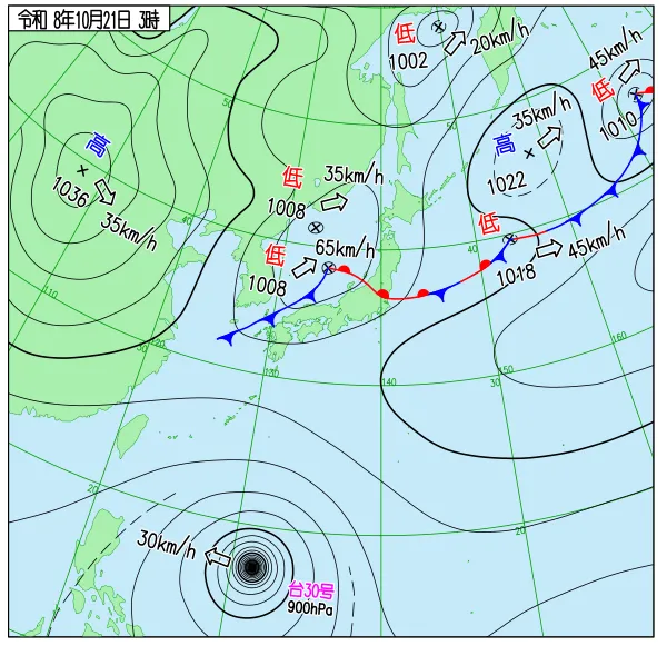 2026年10月21日3時の速報天気図