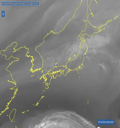 2026年10月21日3時の日本周辺の衛星水蒸気画像