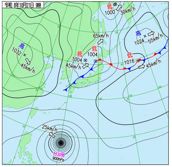 2026年10月21日9時の速報天気図
