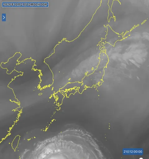2026年10月21日12時の日本周辺の衛星水蒸気画像