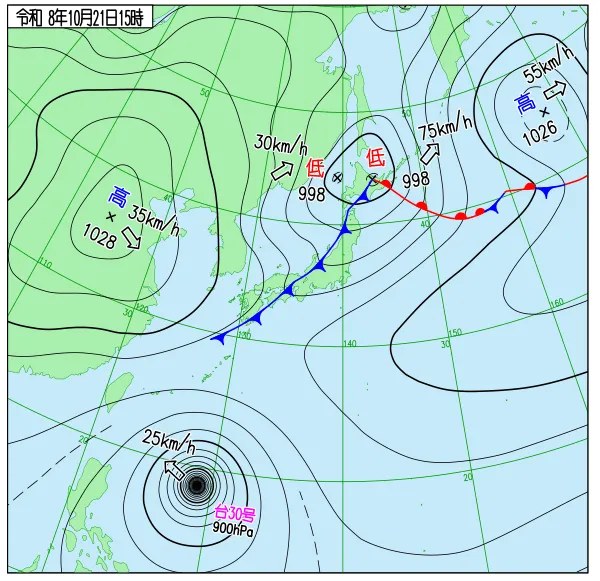 2026年10月21日15時の速報天気図