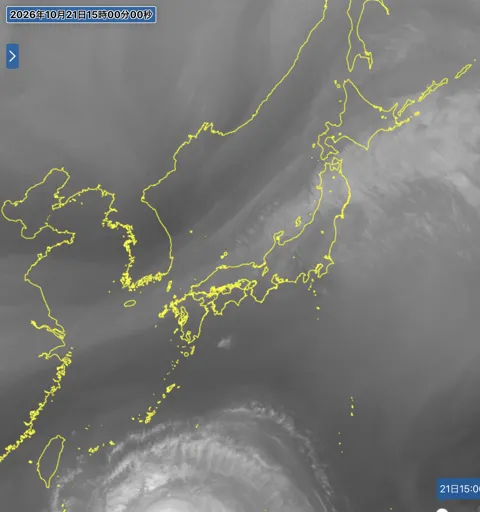 2026年10月21日15時の日本周辺の衛星水蒸気画像