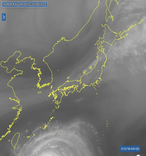 2026年10月21日18時の日本周辺の衛星水蒸気画像