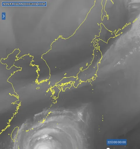 2026年10月21日24時の日本周辺の衛星水蒸気画像