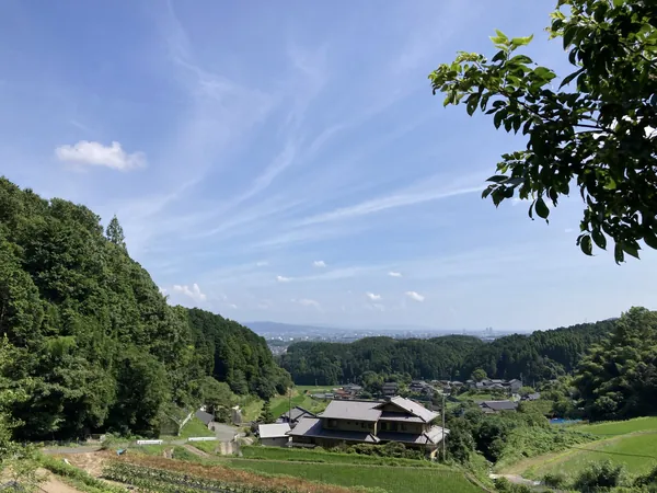 基肄城水門跡の手前の道から見える景色の写真