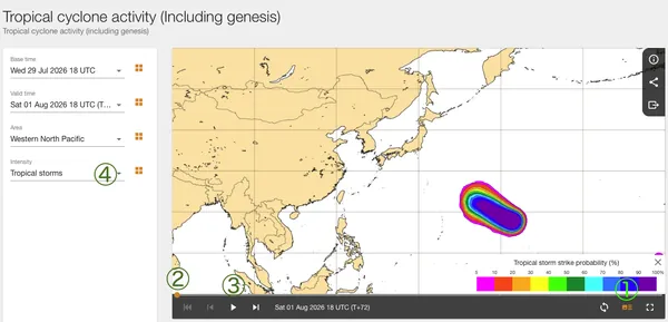 ECMWF Tropical cyclone activity（台風発生・接近確率予測）の見方