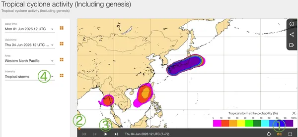 ECMWF Tropical cyclone activity（台風発生・接近確率予測）の見方