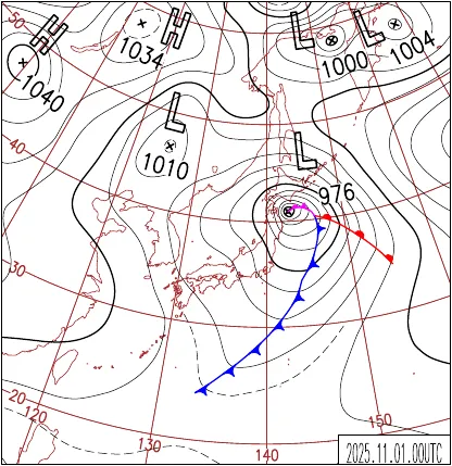 2025年11月1日9時の地上天気図