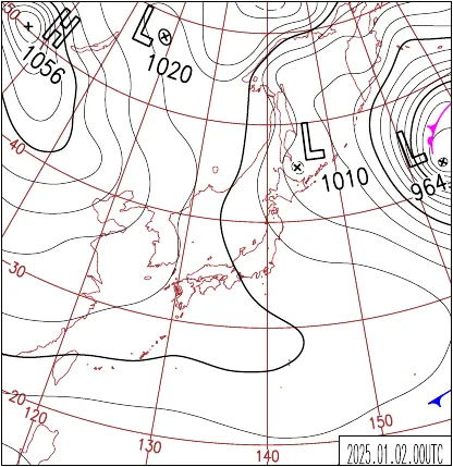2025年1月2日9時の地上天気図