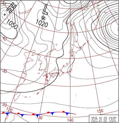 2025年1月2日21時の地上天気図