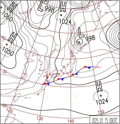 2025年1月15日9時の地上天気図
