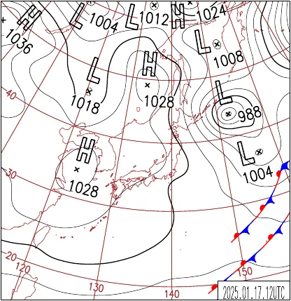 2025年1月17日21時の地上天気図