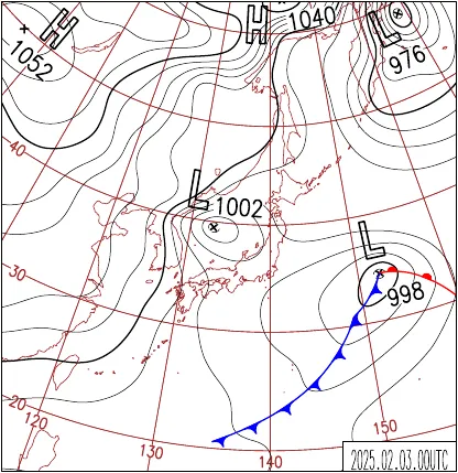 2025年2月3日9時の地上天気図