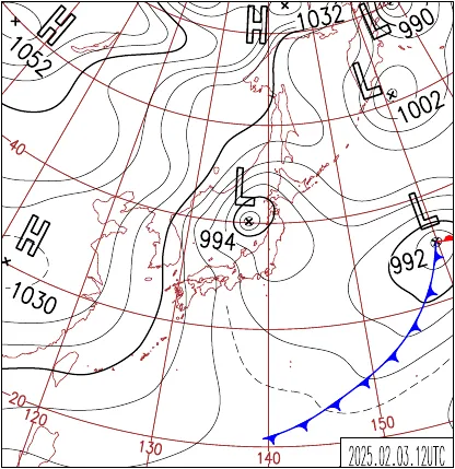 2025年2月3日21時の地上天気図