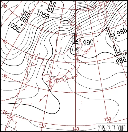 2025年2月7日9時の地上天気図