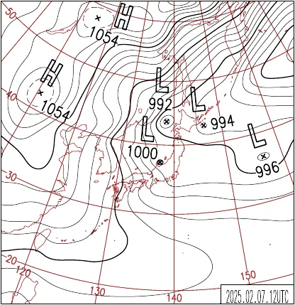 2025年2月7日21時の地上天気図
