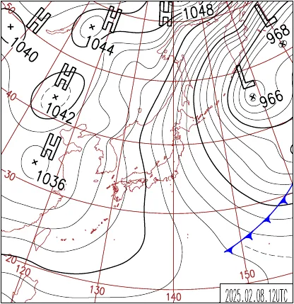 2025年2月8日21時の地上天気図