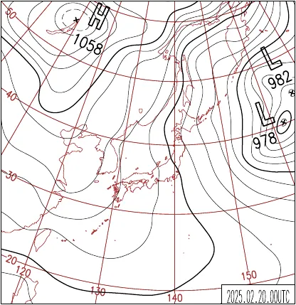 2025年2月20日9時の地上天気図