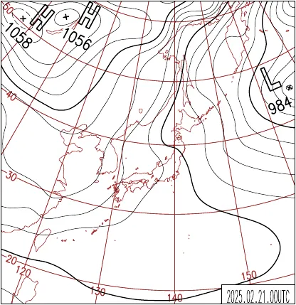 2025年2月21日9時の地上天気図