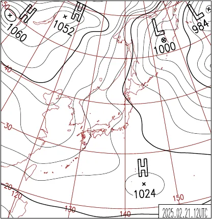 2025年2月21日21時の地上天気図
