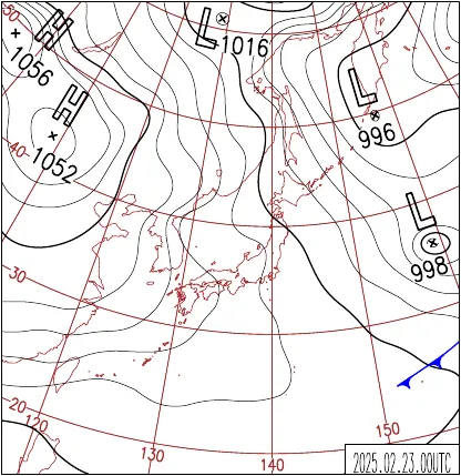 2025年2月23日9時の地上天気図