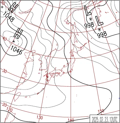 2025年2月23日21時の地上天気図