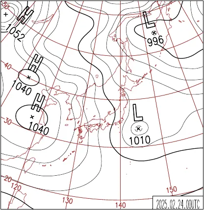 2025年2月24日9時の地上天気図