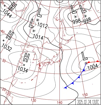 2025年2月24日21時の地上天気図