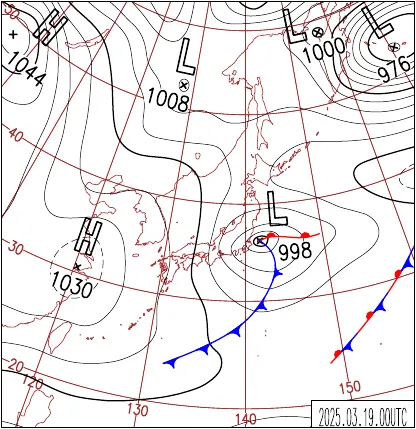 2025年3月19日9時の気象庁天気図